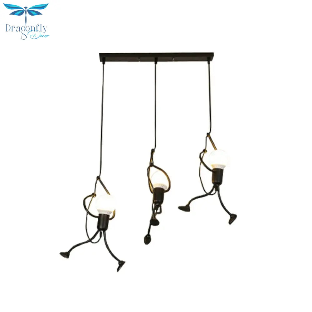 Serena - Small Man Hanging Ceiling Light Artistic Metallic 1/3 - Head Bedroom Pendant In Black