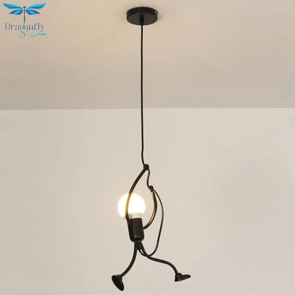 Serena - Small Man Hanging Ceiling Light Artistic Metallic 1/3 - Head Bedroom Pendant In Black