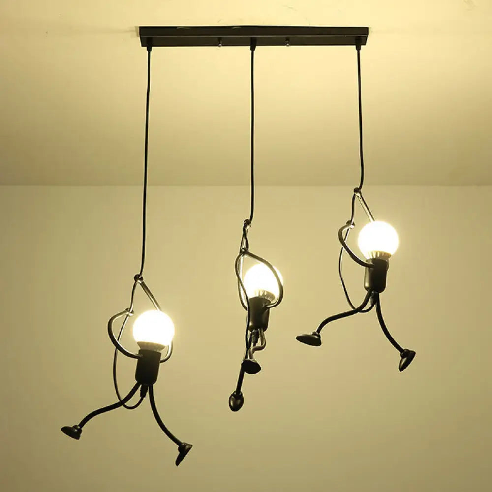 Serena - Small Man Hanging Ceiling Light Artistic Metallic 1/3 - Head Bedroom Pendant In Black / C