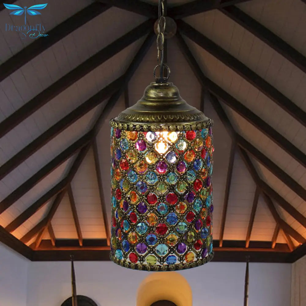 Serenity - Vintage Cylinder Suspension Pendant Light 1 Metal Hanging Lamp In Bronze For Living Room