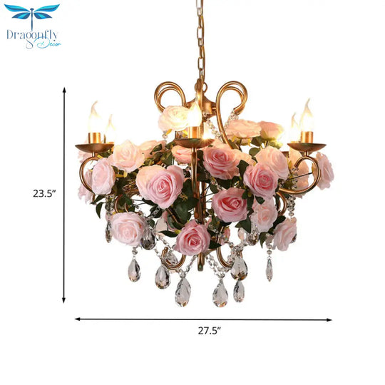 Sheratan - 6 Bulbs Industrial Metal Led Chandelier With Crystal Accent