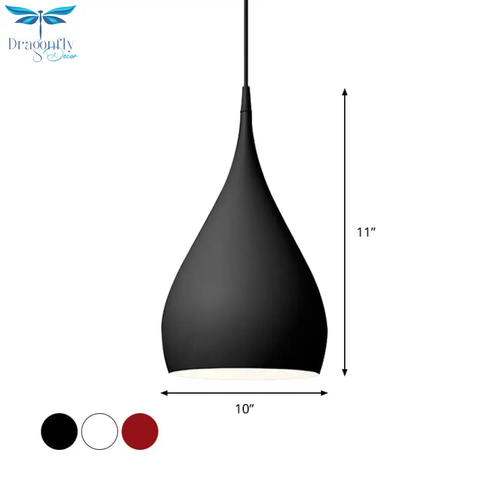 Simona - Modern 6.5/10 Wide Teardrop Pendant Lighting Metal 1 Light Black/White/Red Hanging
