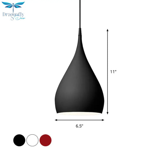 Simona - Modern 6.5/10 Wide Teardrop Pendant Lighting Metal 1 Light Black/White/Red Hanging