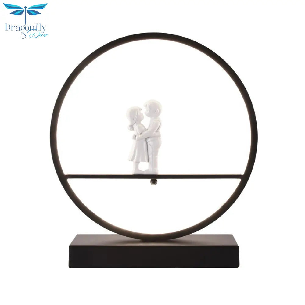 Simona - Romantic Black/White Hoop Nightstand Light Simple Acrylic Table Lamp In Warm/White With