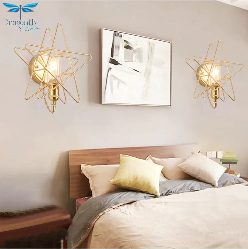 Simple And Creative Star Copper Wall Lamp Bedroom Bedside Postmodern Dining Hall Corridor Staircase