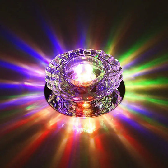 Simple Clear Crystal Entryway Led Flush Light Fixture - Round Mini Ceiling Mount / Multi Color