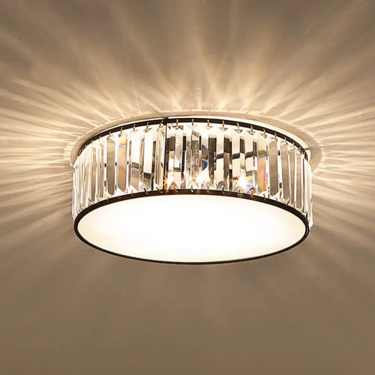 Simple Crystal - Shaded Drum Flush Mount Lamp - Black/Bronze 3/4/5 - Light Fixture For Bedrooms 3 /