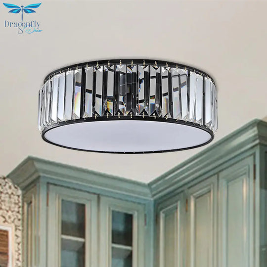 Simple Crystal - Shaded Drum Flush Mount Lamp - Black/Bronze 3/4/5 - Light Fixture For Bedrooms