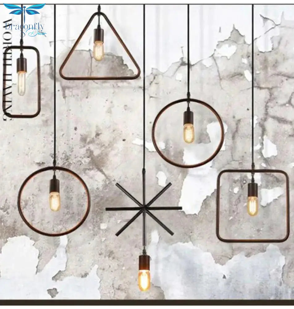 Simple Industrial Metal Structure Lamp Pendant Light For Dining Study Kitchen Island Living Room