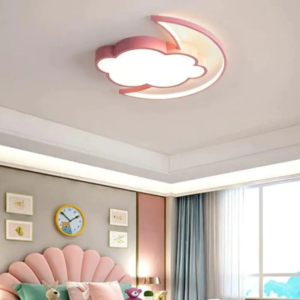 Simple Modern Bedroom Cloud Ceiling Lamp Pink / White Light