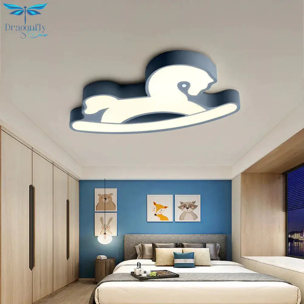 Simple Modern Cartoon Horse Bedroom Led Ceiling Lamp