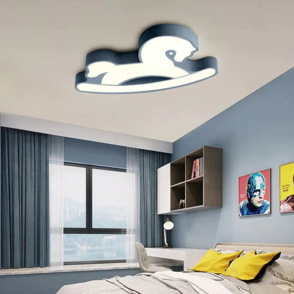 Simple Modern Cartoon Horse Bedroom Led Ceiling Lamp Warm Light / Blue60*42Cm