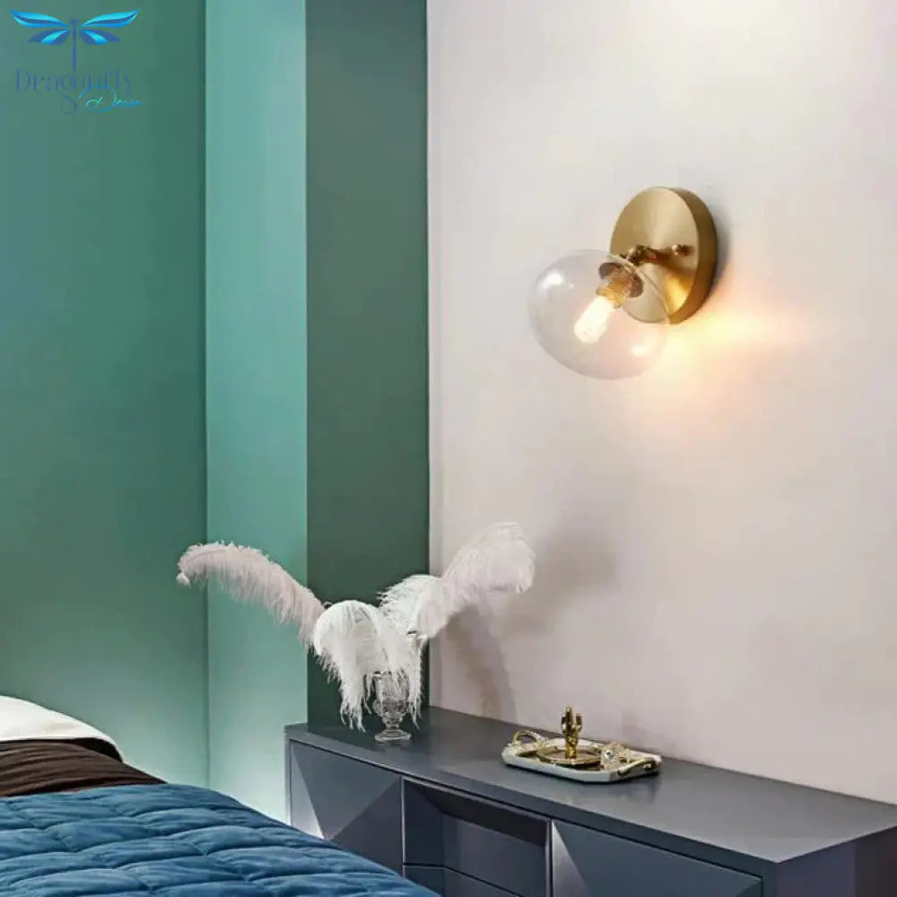 Simple Nordic Wind Bedroom Bedside Corridor Copper Wall Lamp Lamps