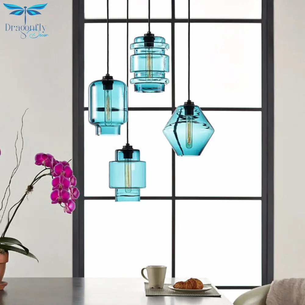 Simplicity Glass Cylindrical Hanging Lamp - 1-Light Pink/Yellow/Blue Ceiling Light