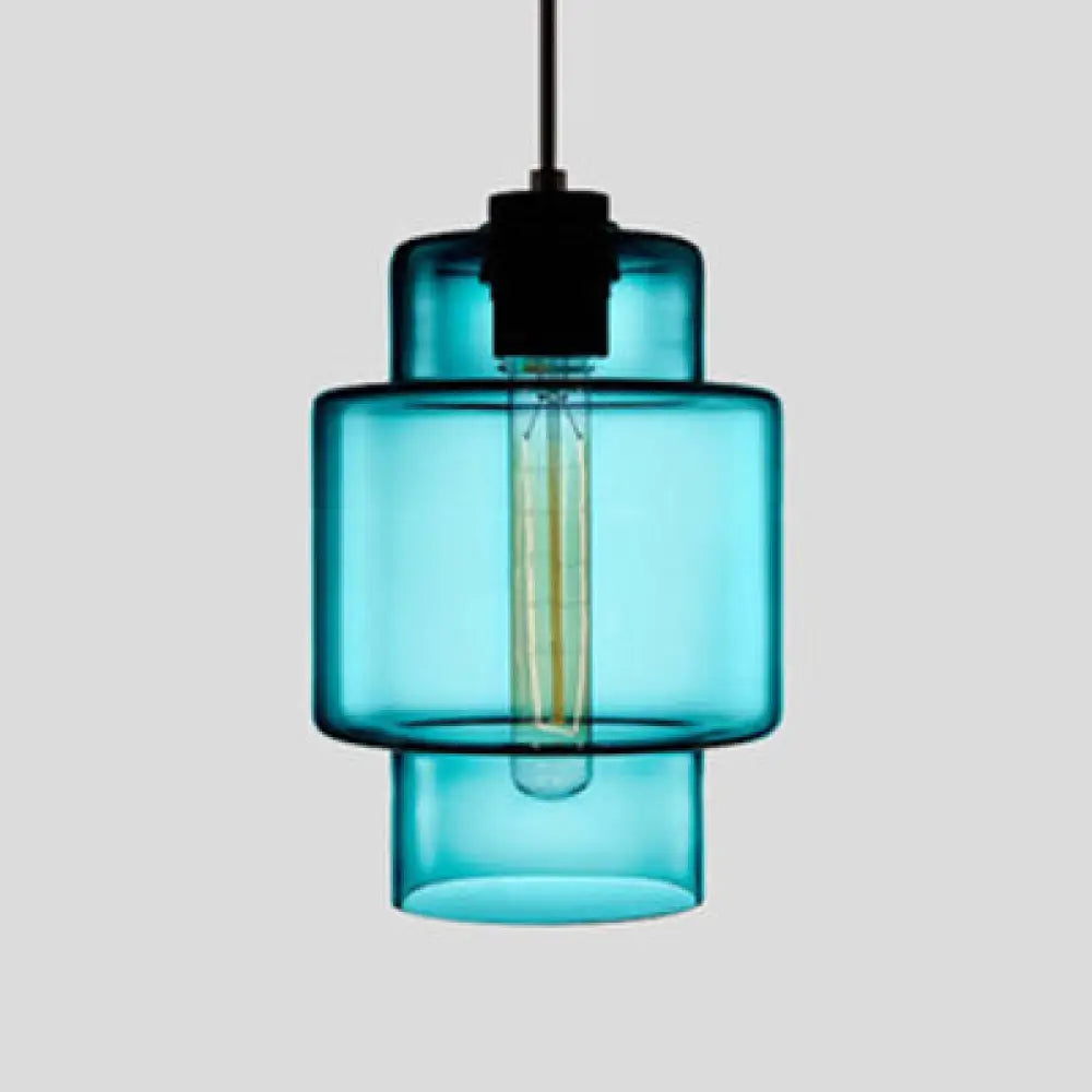 Simplicity Glass Cylindrical Hanging Lamp - 1-Light Pink/Yellow/Blue Ceiling Light Blue / A