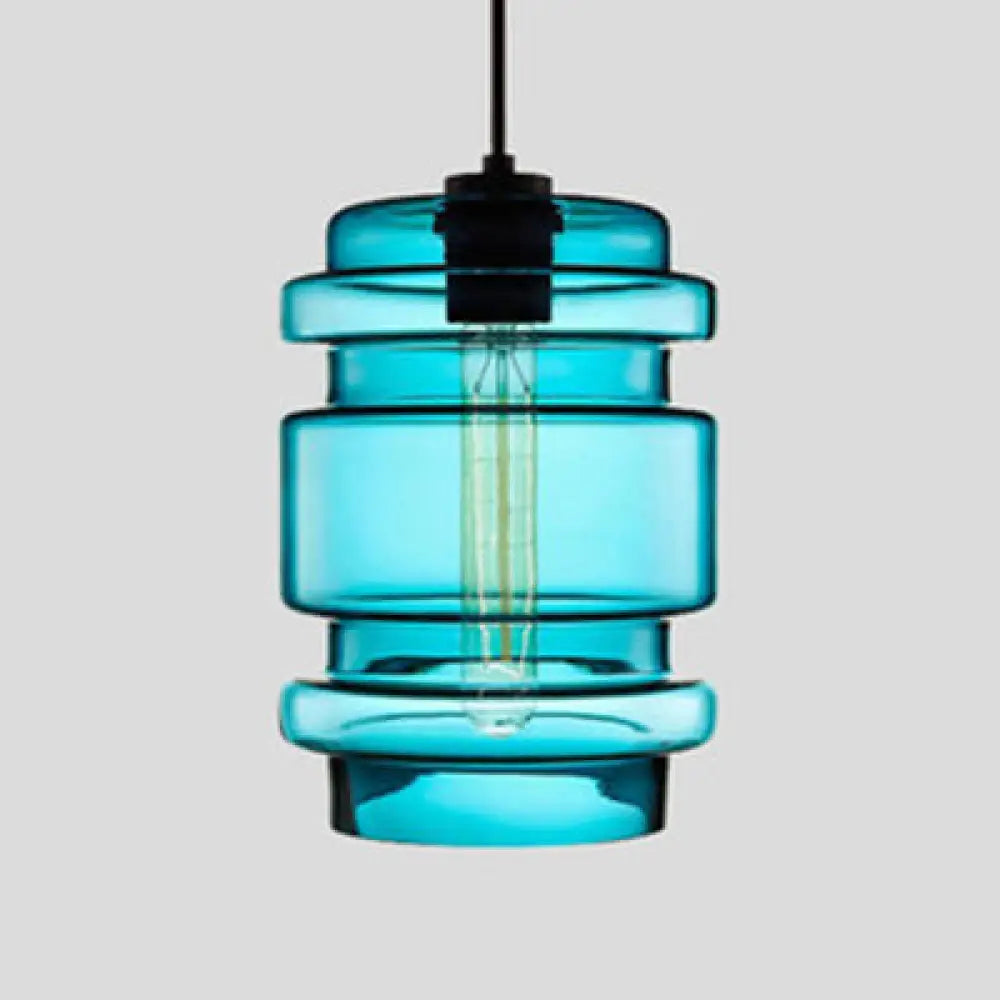 Simplicity Glass Cylindrical Hanging Lamp - 1-Light Pink/Yellow/Blue Ceiling Light Blue / B