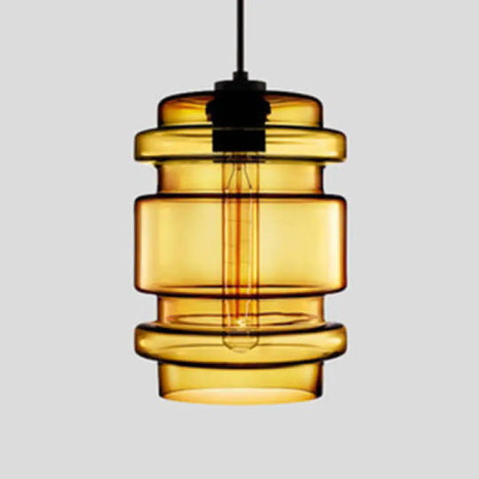 Simplicity Glass Cylindrical Hanging Lamp - 1-Light Pink/Yellow/Blue Ceiling Light Yellow / B