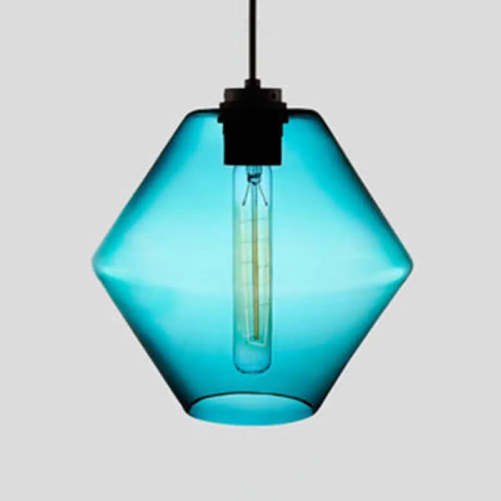 Simplicity Glass Cylindrical Hanging Lamp - 1-Light Pink/Yellow/Blue Ceiling Light Blue / C