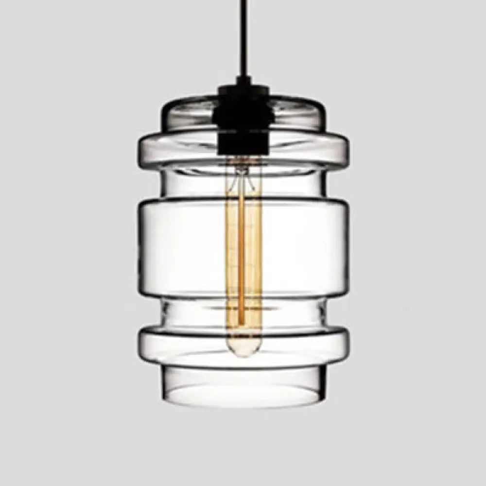 Simplicity Glass Cylindrical Hanging Lamp - 1-Light Pink/Yellow/Blue Ceiling Light Clear / B