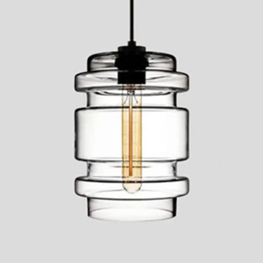 Simplicity Glass Cylindrical Hanging Lamp - 1-Light Pink/Yellow/Blue Ceiling Light Clear / B