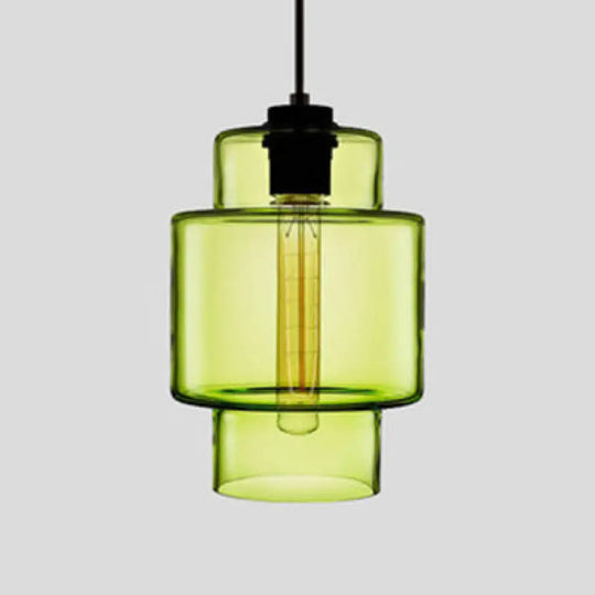 Simplicity Glass Cylindrical Hanging Lamp - 1-Light Pink/Yellow/Blue Ceiling Light Green / A