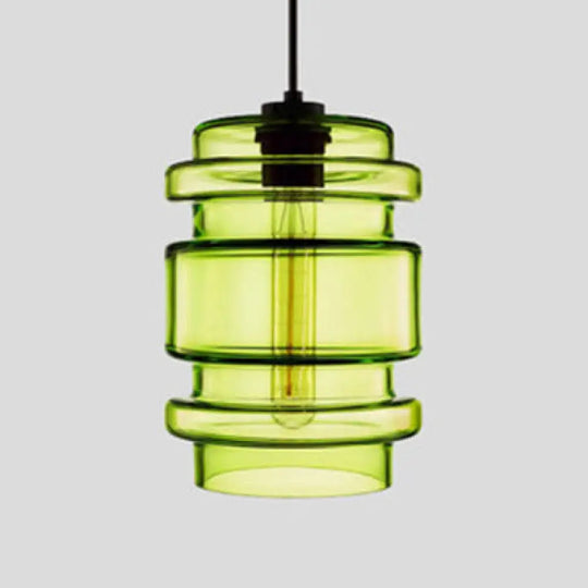 Simplicity Glass Cylindrical Hanging Lamp - 1-Light Pink/Yellow/Blue Ceiling Light Green / B