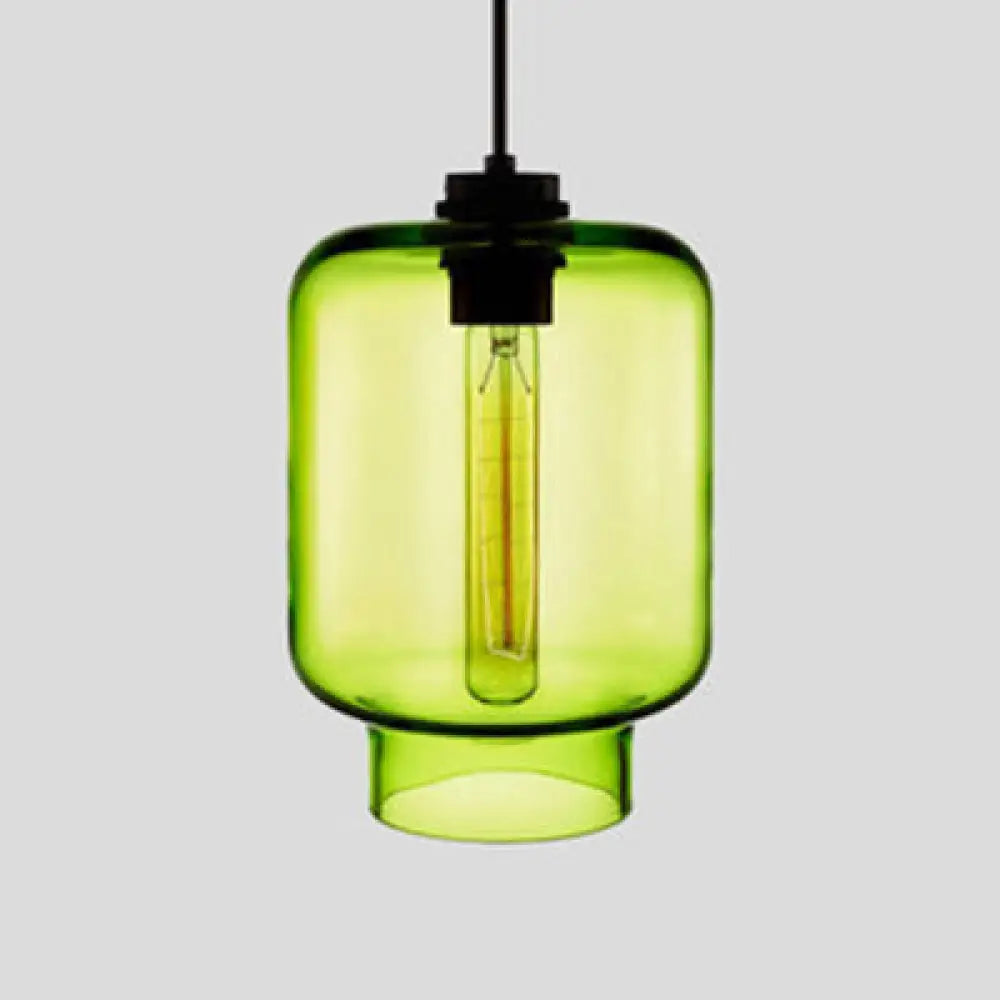 Simplicity Glass Cylindrical Hanging Lamp - 1-Light Pink/Yellow/Blue Ceiling Light Green / D