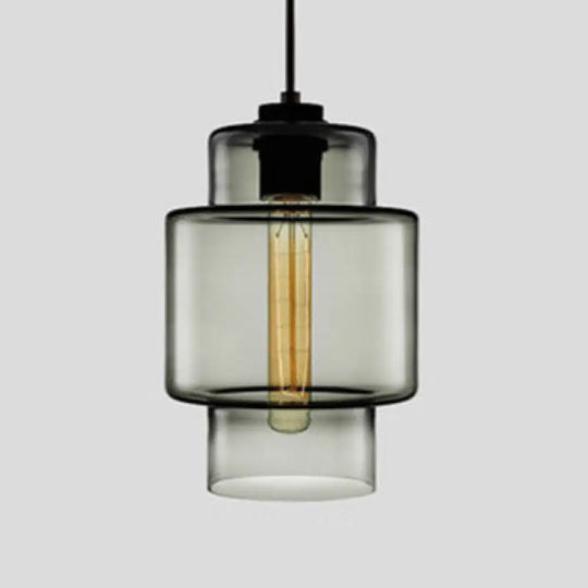 Simplicity Glass Cylindrical Hanging Lamp - 1-Light Pink/Yellow/Blue Ceiling Light Smoke Gray / A