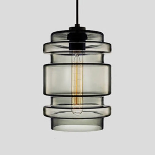 Simplicity Glass Cylindrical Hanging Lamp - 1-Light Pink/Yellow/Blue Ceiling Light Smoke Gray / B