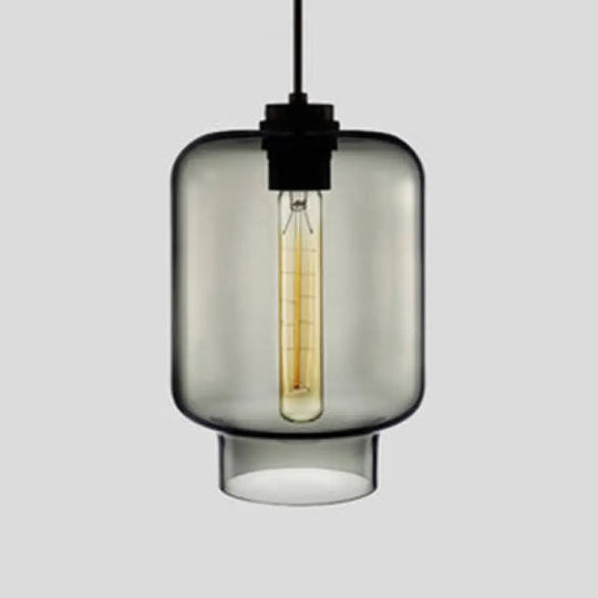 Simplicity Glass Cylindrical Hanging Lamp - 1-Light Pink/Yellow/Blue Ceiling Light Smoke Gray / D