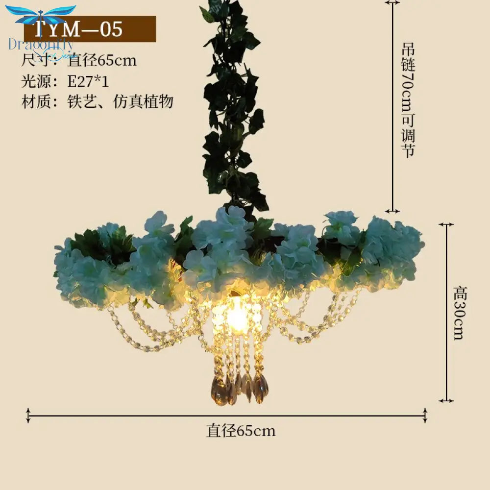 Simulation Blue Enchantress Flower Crystal Chain Pendant Light Personality Bar Milk Tea Shop