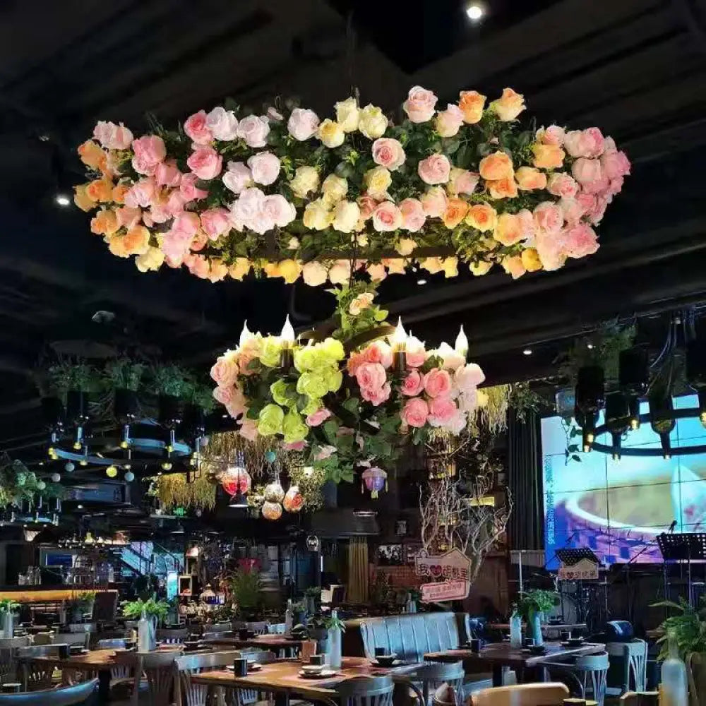 Simulation Flower Chandelier Feature Restaurant Hollow Lamp Shop Decoration Banquet Pendant Light
