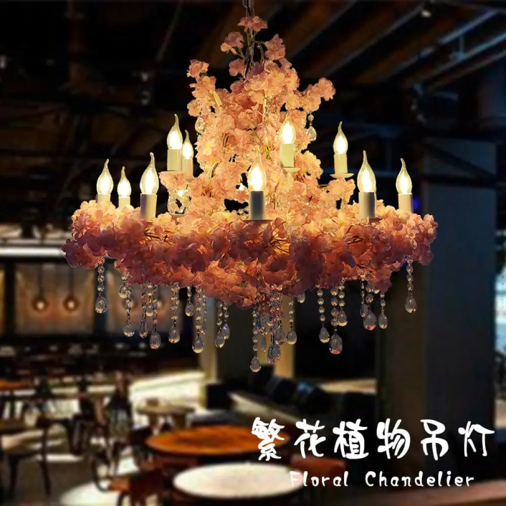 Simulation Flower Crystal Restaurant Wedding Banquet Pendant Light Art Hotel Decoration Green Plant