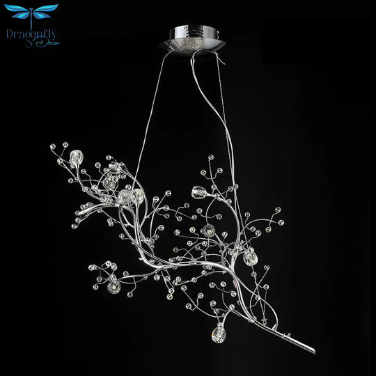 Situla - Metallic Thin Branch Chandelier With Crystal Bead 10 Lights Romantic Suspension Light For