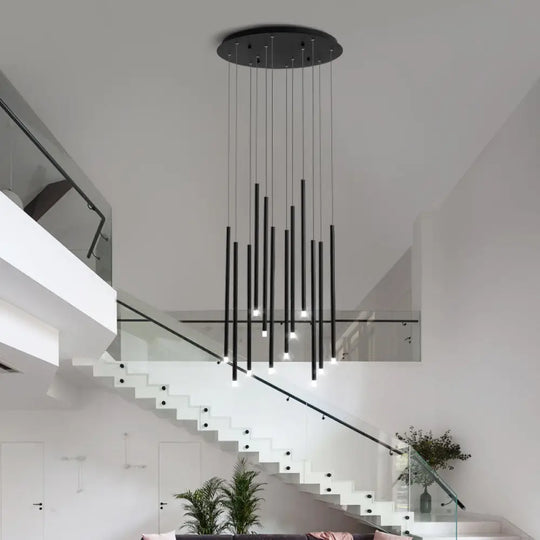 Skat - Slim Tube Pendant Light: Modernist Acrylic Led Multi Ceiling Lamp 12 / Black