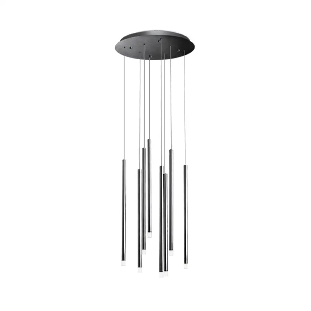 Skat - Slim Tube Pendant Light: Modernist Acrylic Led Multi Ceiling Lamp 8 / Black
