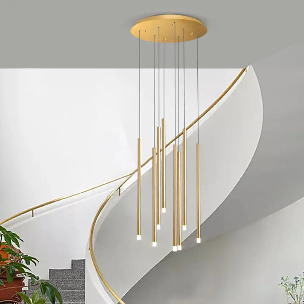 Skat - Slim Tube Pendant Light: Modernist Acrylic Led Multi Ceiling Lamp 8 / Gold