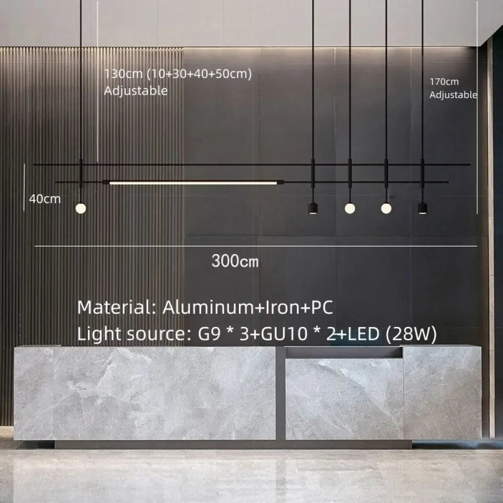 Sleek Height - Adjustable Dining Room Chandelier - Minimalist Gold And Black Metal Design 300Cm -