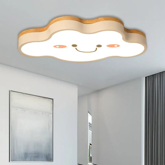 Smiling Cloud Led Ceiling Mount Lamp - Acrylic Cartoon Light Fixture For Kid’s Bedrooms In White