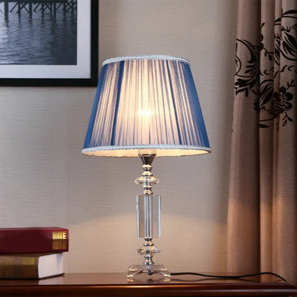 Sofia - Blue/Cream Gray/Beige Tapered Pleated Shade Table Lamp Blue
