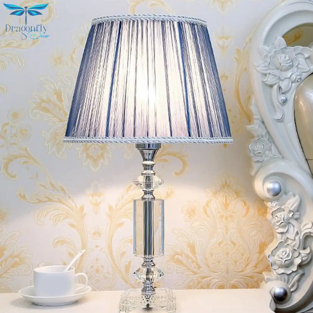 Sofia - Blue/Cream Gray/Beige Tapered Pleated Shade Table Lamp