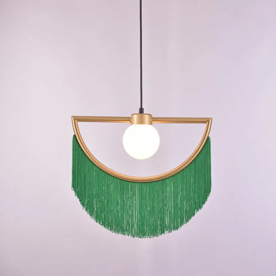 Sofia - Minimalism Globe Suspension Light With Opal Glass Shade And Decorative Green / 15