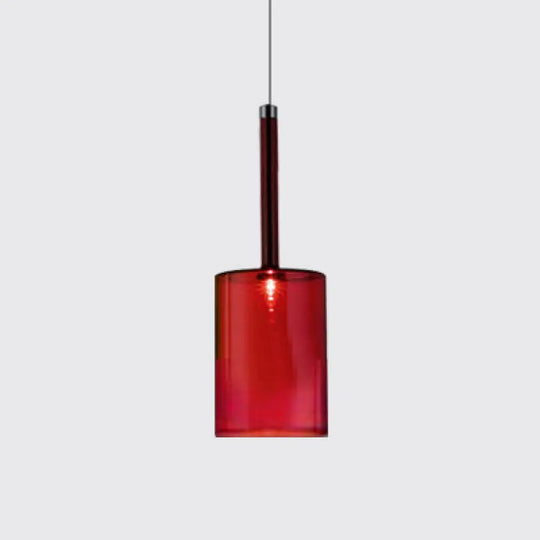 Sofia - Modernist 1 - Light Grey/Red/Orange Led Pendant Light Fixture Red / Cylinder