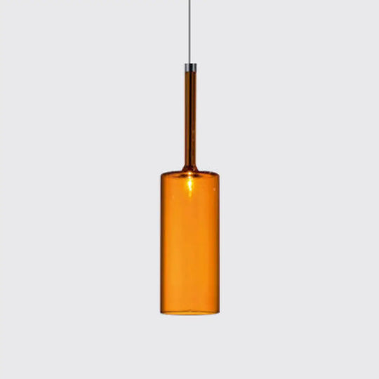 Sofia - Modernist 1 - Light Grey/Red/Orange Led Pendant Light Fixture Orange / Long Column