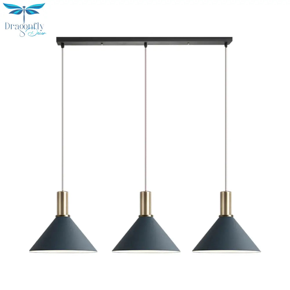 Sofia - Nordic Dark Blue Cone Hanging Lamp 3 Bulbs Multi - Light Pendant For Chen Bar
