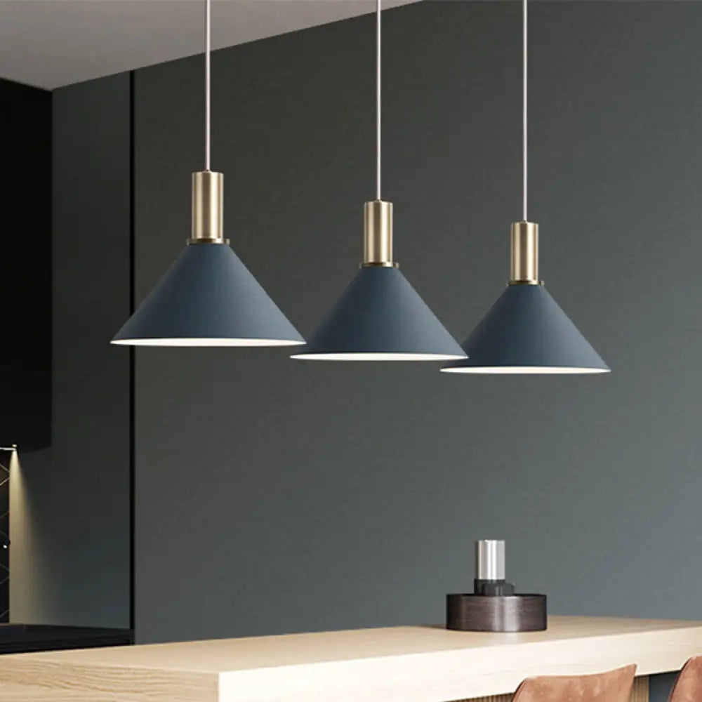Sofia - Nordic Dark Blue Cone Hanging Lamp 3 Bulbs Multi - Light Pendant For Chen Bar / White