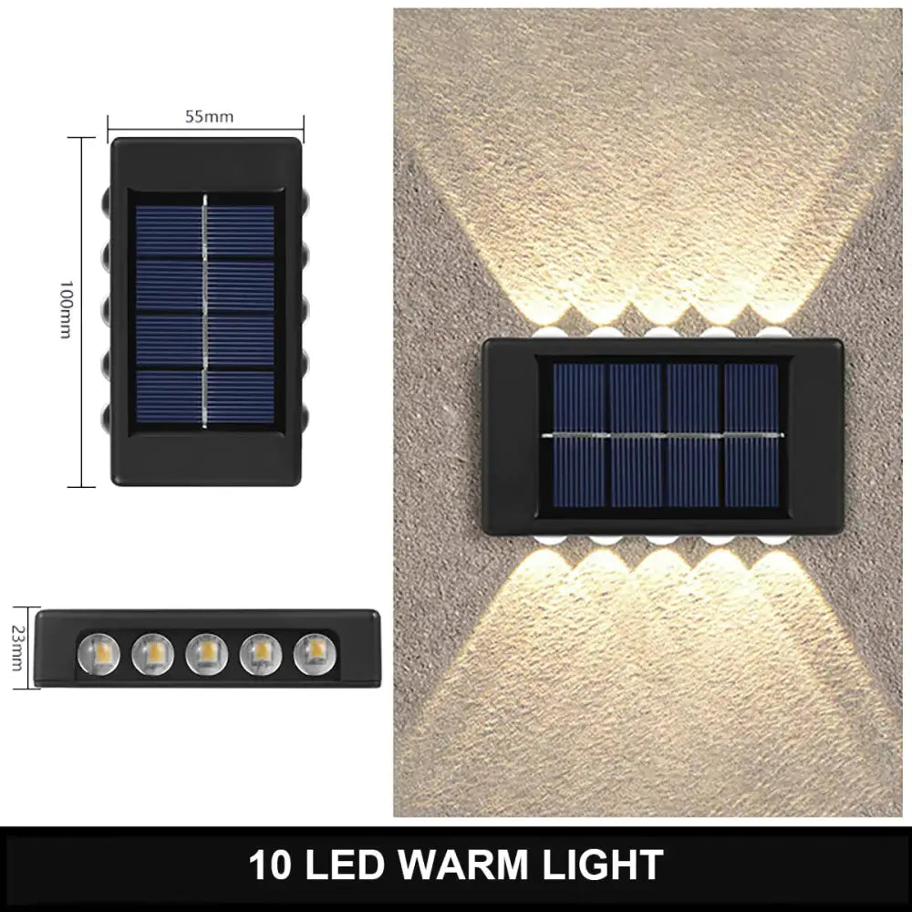 Solar Wall Lamp Outdoor Waterproof Up And Down Luminous Lighting 10Led Warm Lamps