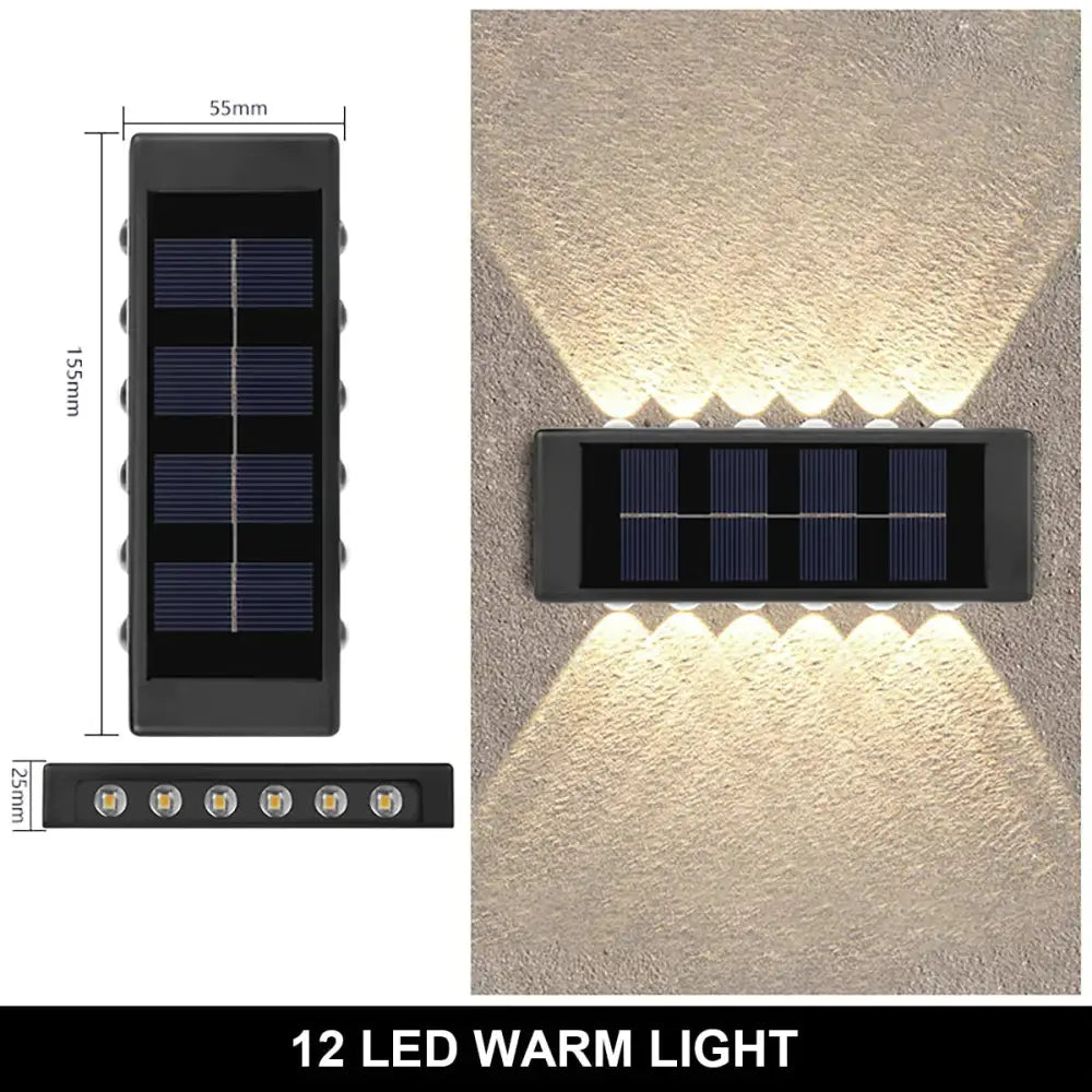 Solar Wall Lamp Outdoor Waterproof Up And Down Luminous Lighting 12Led Warm Lamps
