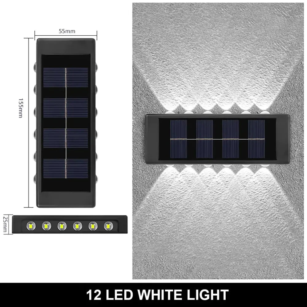Solar Wall Lamp Outdoor Waterproof Up And Down Luminous Lighting 12Led White Lamps