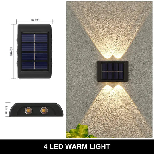 Solar Wall Lamp Outdoor Waterproof Up And Down Luminous Lighting 4Led Warm Lamps